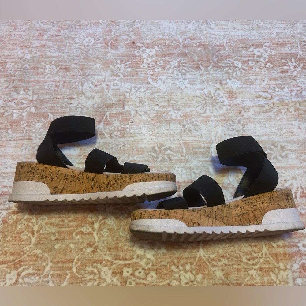 Cato Black and Tan Wedge Sandals